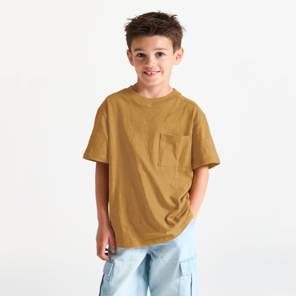 تيشيرت بني فاتح سادة بأكمام قصيرة للأولاد